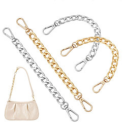 Золотой & Серебряный 4шт 2 цвета сумки удлинители цепи, с алюминиевыми звеньями-цепочками и поворотными застежками из сплава, золотой и серебряный, 20~21.8 см, 1.15 мм, 2 шт / цвет