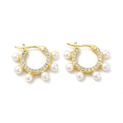 Настоящее золото 18K Серьги-кольца из латуни с микропаве из кубического циркония для женщин, с пластиковым буртиком, долговечный, без кадмия и без свинца, реальный 18 k позолоченный, 19.5x23x4 мм, штифты : 1 мм