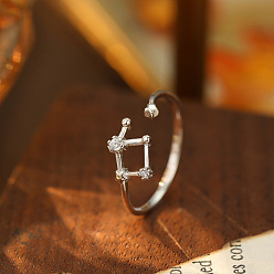 Телец 925 Кольца-манжеты из стерлингового серебра с микропаве из прозрачных кубических цирконий, платина, Телец, внутренний диаметр: регулируемый