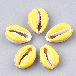 Gold Cowrie Shell Beads, with Enamel, No Hole/Undrilled, Gold, 20~26x13~18x5~7mm