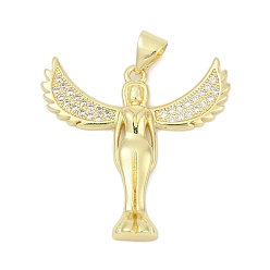 Прозрачный Латунные микро проложить кубического циркония подвески, ангел, без свинца и без кадмия, долговечный, стойки покрытие, прозрачные, 27.5x27x4 мм, отверстие : 5 мм