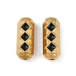 Черный 304 из нержавеющей стали эмаль бисер, колонка с ромбами, ионное покрытие (ip), реальный 18 k позолоченный, чёрные, 19x7.5x7 мм, отверстие : 2.5 мм