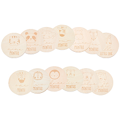 BurlyWood Wooden Cards, Flat Round with Mixed Animals, BurlyWood, 100x3mm, 13pcs/set