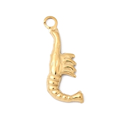 Креветка Подвески из нержавеющей стали 304, реальный 18 k позолоченный, ионное покрытие (ip), долговечный, креветочное очарование, 18.5x7x1.7 мм, отверстие : 1.6 мм