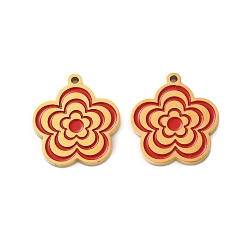 Красный Ионное покрытие (ip) 304 брелоки из нержавеющей стали, с эмалью, цветочный шарм, красные, 15x13.5x1.5 мм, отверстие : 1 мм