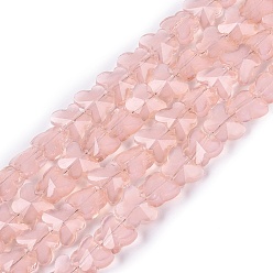 Pink Imitation Jade Glass Beads Strands, Butterfly, Faceted, Pink, 8x10x5mm, Hole: 0.7~1mm, about 98~100pcs/strand, 27.95~28.94 inch(71~73.5cm)