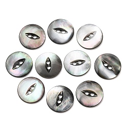 Black Cat Eye Style Natural Black Lip Shell Buttons, Fisheye 2-Hole Flat Round Buttons, Black, 15x2mm, Hole: 2mm