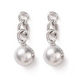 Real Platinum Plated Brass Round Dangle Stud Earrings for Women, Real Platinum Plated, 35x12mm, Pin: 0.7mm