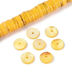 Золотистый Естественных пресноводных оболочки бисер нитей, диск, окрашенные, Heishi бусы, золотые, 9~10.5x0.5~3 мм, отверстие : 1 мм, около 202~211 шт / нитка, 15.16~15.75 дюйм (38.5~40 см)
