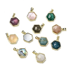 Золотой Комплекты фурнитуры для подвесок из шестигранной латуни, натуральных смешанных драгоценных камней и ракушек, долговечный, золотые, 13.5x12.5x3.5~6 мм, отверстие : 3.5x3.5 мм