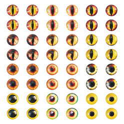Yellow 70Pcs 2 Styles Glass Cabochons, Half Round with Eye Pattern, Craft Eyes for Doll Making, Yellow, 8x2mm, 35pcs/style