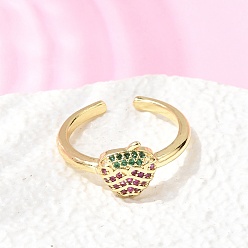 Клубника Открытые кольца манжеты из латуни с микропаве и кубическим цирконием, без кадмия и без свинца, долговечный, стойки покрытие, реальный 18 k позолоченный, клубника, размер США 7 (17.3 мм)