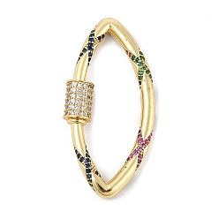 Horse Eye Латунные застежки для брелоков с микропаве из разноцветных кубических цирконий, стойки покрытие, стопорный карабин, быстрые ссылки, долговечный, без кадмия и без свинца, реальный 18 k позолоченный, лошадиный глаз , 39.5x19.5x6.5 мм