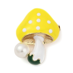 Золотистый Грибные эмалевые булавки, броши из сплава для одежды рюкзака, с пластиковой жемчужины, золотые, 29x23 мм