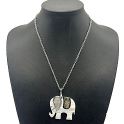 Слон Модные ожерелья с подвесками из натуральной ракушки пауа из сплава, платина, слон