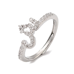 Платина Стойка с покрытием из латуни с кубическим цирконием и арабскими буквами, регулируемые кольца для женщин, без кадмия и без свинца, долговечный, платина, 9.1x10.4 мм, внутренний диаметр: 18.2 мм