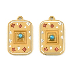 Золотистый 304 нержавеющей стальной эмали подвески, прямоугольник с квадратным шармом, с пластиковой жемчужины, ионное покрытие (ip), золотые, 19x12x3 мм, отверстие : 1.5 мм