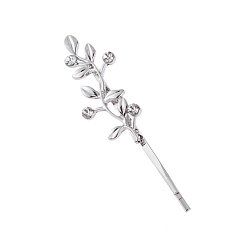 Platinum Alloy Rhinestone Hair Bobby Pins, Branch, Platinum, 60x17mm