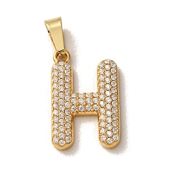 Letter H 304 Stainless Steel Micro Pave Clear Cubic Zirconia Pendants, Letter Charms, Golden, Ion Plating(IP), Letter H, 18x11.5x2.5mm, Hole: 6x2.5mm