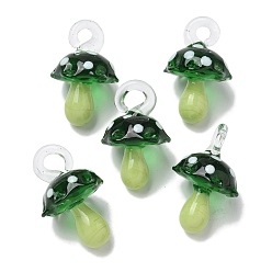 Темно-Зеленый Подвески лэмпворк ручной работы, неровный, гриб, темно-зеленый, 24.5~29.5x15~18.5 мм, отверстие : 2~5 мм
