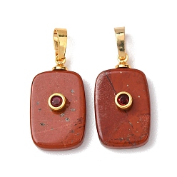 Красный Камень Природные красной яшмы подвески, прямоугольные подвески с латунной микропаве кубическими цирконами, золотые, 25x13x5 мм, отверстие : 7x4 мм