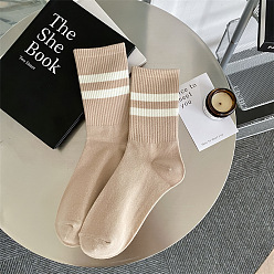 Wheat Cotton Knitting Socks, Winter Warm Thermal Socks, Stripe Pattern, Wheat, 300x70mm
