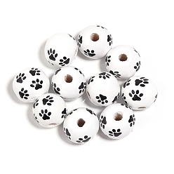 Белый Древесина европейского бисера, круглые, отпечаток лапы, белые, 16 мм, отверстие : 4 мм, 10 шт / комплект.