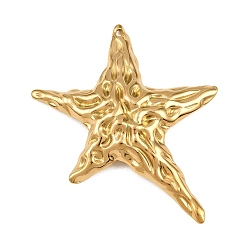 Golden 304 Stainless Steel Pendants, Hammered Starfish Charms, Golden, 49.5x43x5mm, Hole: 1.4mm