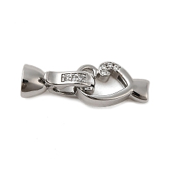 Платинированный Латунное микропейв, прозрачный кубический цирконий, складные застежки, без кадмия, без никеля и без свинца, сердце, Реальная платина, Сердце: 12x8x2.5 mm, внутренний диаметр: 1мм; застежки: 12.5x5.5мм, внутренний диаметр: 3.5 мм