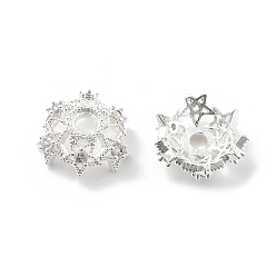 Серебро Колпачки для бусин из прозрачного кубического циркония из латуни, долговечный, стойки покрытие, цветок, серебряные, 12x12x5 мм, отверстие : 2.5 мм