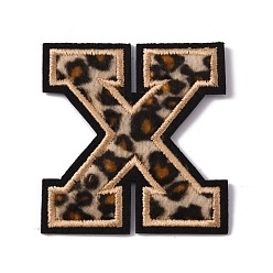 Letter X Polyester Computerized Embroidery Cloth Iron On Sequins Patches, Leopard Print Pattern Stick On Patch, Costume Accessories, Appliques, Letter.X, 60x56x1.5mm