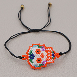 Оранжевый Браслеты из стеклянных бусин с черепами на Хэллоуин, плетеные браслеты из полиэфирного шнура для женщин и мужчин, оранжевые