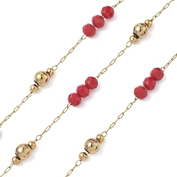 Красный 304 кабельные цепи из нержавеющей стали, рондель, со стеклом, ионное покрытие (ip), реальный 18 k позолоченный, пайки, с катушкой, красные, 2.3x2 мм, около 32.81 футов (10 м) / рулон