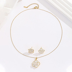 Белый Комплекты из латунных эмалевых цветочных подвесок и серег-гвоздиков для женщин, с имитацией жемчуга, белые, 400~450 мм