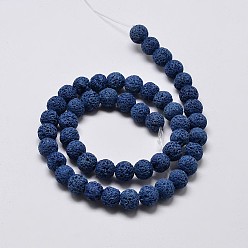 Royal Blue Natural Lava Rock Round Bead Strands, Dyed, Royal Blue, 8mm, Hole: 1mm, about 50pcs/strand, 15.7 inch