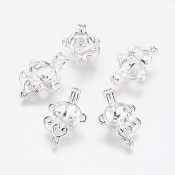 Серебро Подвески латуни медальон, подвески для клеток, обезьяна с сердцем, серебряный цвет гальваническим, 25x16.5x10 мм, отверстия: 2.5x3.5 мм, внутренний: 8.5x10 мм
