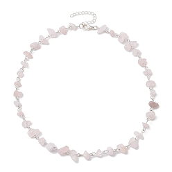 Розовый Кварц Ожерелья из бусин с кусочками натурального розового кварца, с 304 удлинителем цепи из нержавеющей стали, цвет нержавеющей стали, 16.65 дюйм (42.3 см)