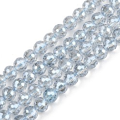 Светло-серый Гальванизируйте прозрачные стеклянные бусины, круглые, граненый(96 граненый), светло-серый, 4~4.5 мм, отверстие : 1 мм, около 95 шт / нитка, 14.76'' (37.5 см)
