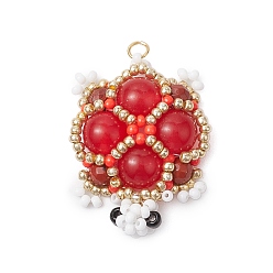 Красный Подвески из стеклянных бусин ручной работы, ткацкие станки, Подвески в виде черепахи из малайзийского нефрита и красной яшмы, окрашенные натуральным красителем, красные, 33.5x24x8 мм, отверстие : 2.5 мм