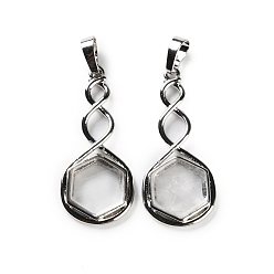 Хрусталь Природного кварца хрустальных подвесок, стойка покрытие латунь горный хрусталь шестигранные подвески, без свинца и без кадмия, платина, 37.5x17x4.5~5 мм, отверстие : 6.5x5 мм