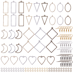 Mixed Color DIY Pendants Making, with Rack Plating Alloy Triangle Open Back Bezel Pendants, Brass Earring Hooks and Iron Jump Rings, Mixed Color, 39x25x3.5mm, Hole: 3mm