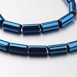 со Синим Покрытием Гальванизировать немагнитных синтетический гематит нитей бисера, трубка, с покрытием синим, 8x4 мм, отверстие : 1~1.5 мм, около 51 шт / нитка, 15.7 дюйм