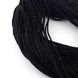 Black Polyester Cord, with Cotton Cords Inside, Black, 5mm, about 103.89 yards(95m)/bundle