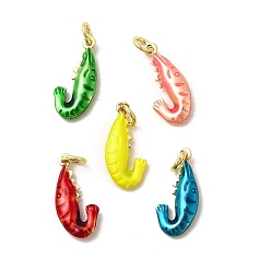 (52) Непрозрачная лаванда Латунные эмалевые подвески с морскими животными, креветки прелести, без свинца и без кадмия, долговечный, стойки покрытие, реальный 18 k позолоченный, разноцветные, 20.5x9.5x3.5 мм, отверстие : 3.5 мм