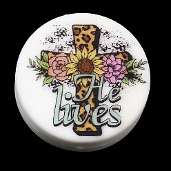 Cross Плоские круглые экологически чистые силиконовые бусины пищевого качества, крестик, 26x9 мм, отверстие : 2.5 мм