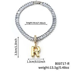 Letter R Модные латунные браслеты с подвесками, кубический цирконий теннисные браслеты для женщин, буквы, Буква R, 7-1/2 дюйм (19 см)