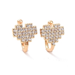 Chapado en Oro Real 18K Aretes de corazón con circonitas cúbicas transparentes, Joyas de latón sin piercing para mujer., real 18 k chapado en oro, 11x6.5x8 mm