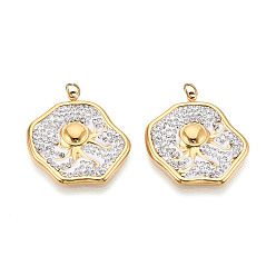 Осьминог 304 подвески из нержавеющей стали и полимерной глины с кристаллами и стразами, с целью перехода в кольце, ионное покрытие (ip), реальный 18 k позолоченный, осьминог, 23.5x23.5x2.5 мм, отверстие : 2.8 мм