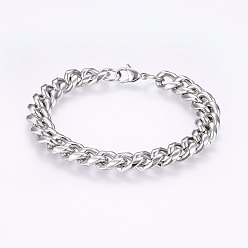 Нержавеющая Сталь Цвет Устойчивые к потускнению 201 браслеты из нержавеющей стали с панцирной цепью, цвет нержавеющей стали, 8-1/4 дюйм (21 см), 13x16x5 мм