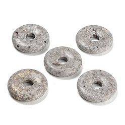 Ископаемый коралл Натуральные ископаемые коралловые подвески, подвески в виде пончиков/пи-дисков, 30x6.5 мм, отверстие : 7.5 мм